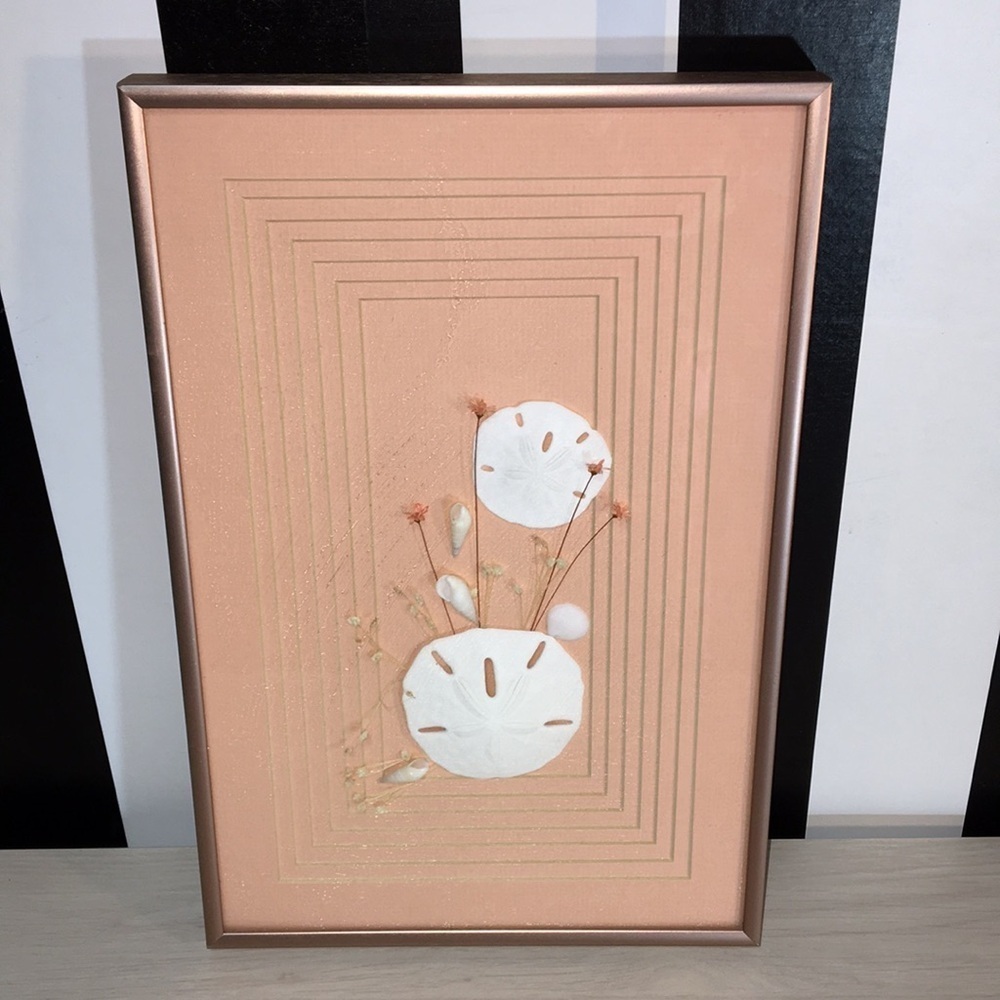 Vintage Framed Sand Dollars & Dried Flower Wall Art in a Pink Metal Frame